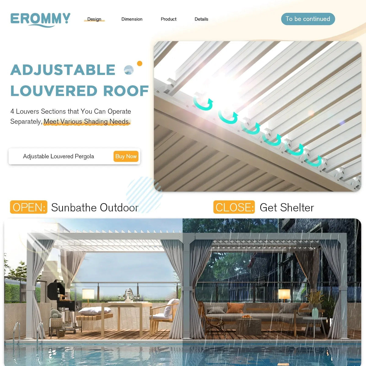 EROMMY 12x20 Freestanding Aluminum Pergola with Louvered Roof – White