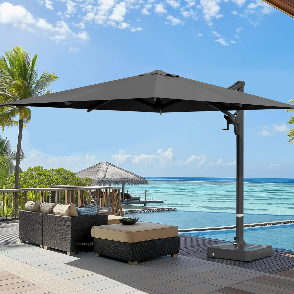 EROMMY 10 x 13 Outdoor Large Offset Umbrella, Base Excluded - Gray