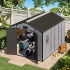 8x12 FT Outdoor Storage Shed, Weather-Resistant Shed with Lockable Double Doors & Built-In Floor, Sloped Roof Outdoor Shed for Backyard, Patio & Lawn, Black