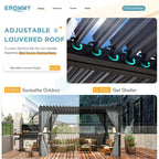 EROMMY 10x10 Louvered Pergola with Waterproof Rain Cover – Dark Grey