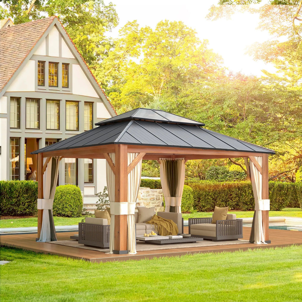 EROMMY 12X14 Gazebo with Double Galvanized Steel Roof