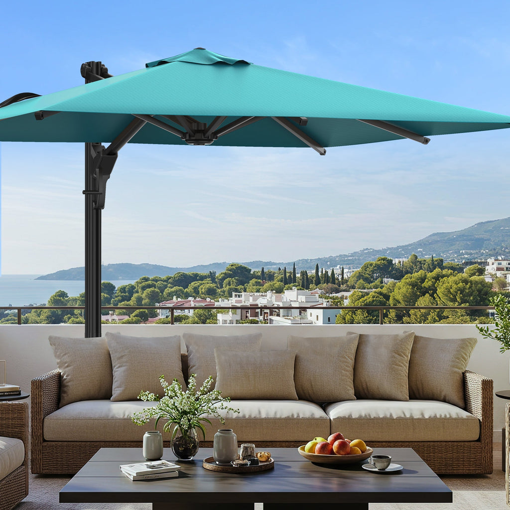 EROMMY 10 x 10 Outdoor Square Offset Umbrella with Sturdy Frame, Base Excluded - Blue