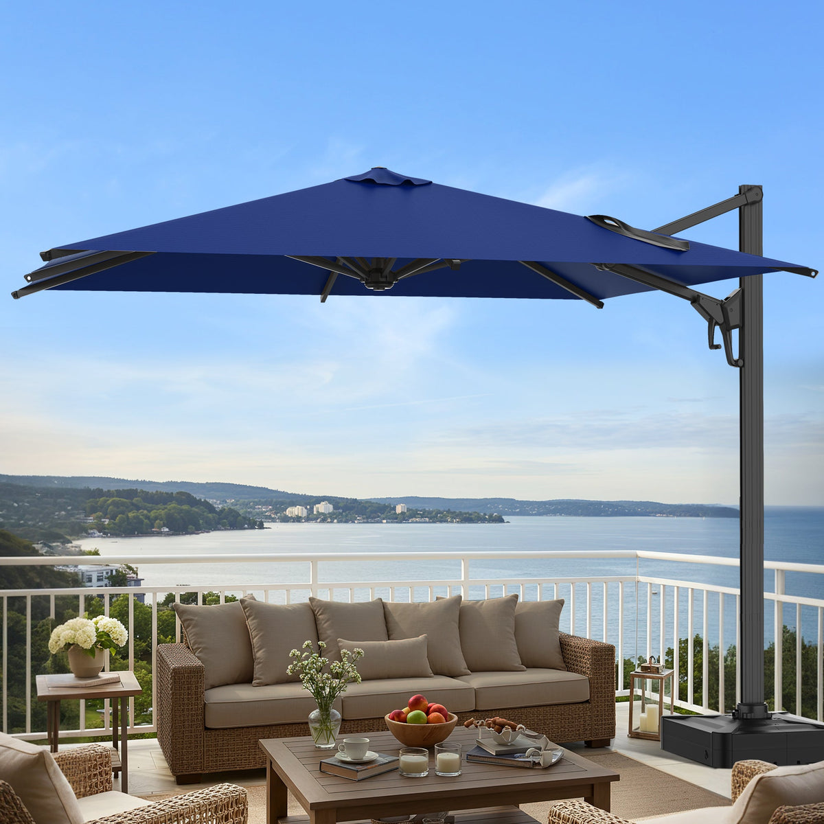 EROMMY 10 × 13 Cantilever Patio Umbrella, Base Excluded – Navy