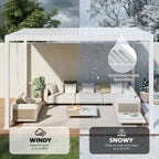 EROMMY 10' x 12' Outdoor Pergola with Adjustable Louvered Roof & Integrated Drainage, Heavy-Duty Metal Louvered Pergola for Patios, White