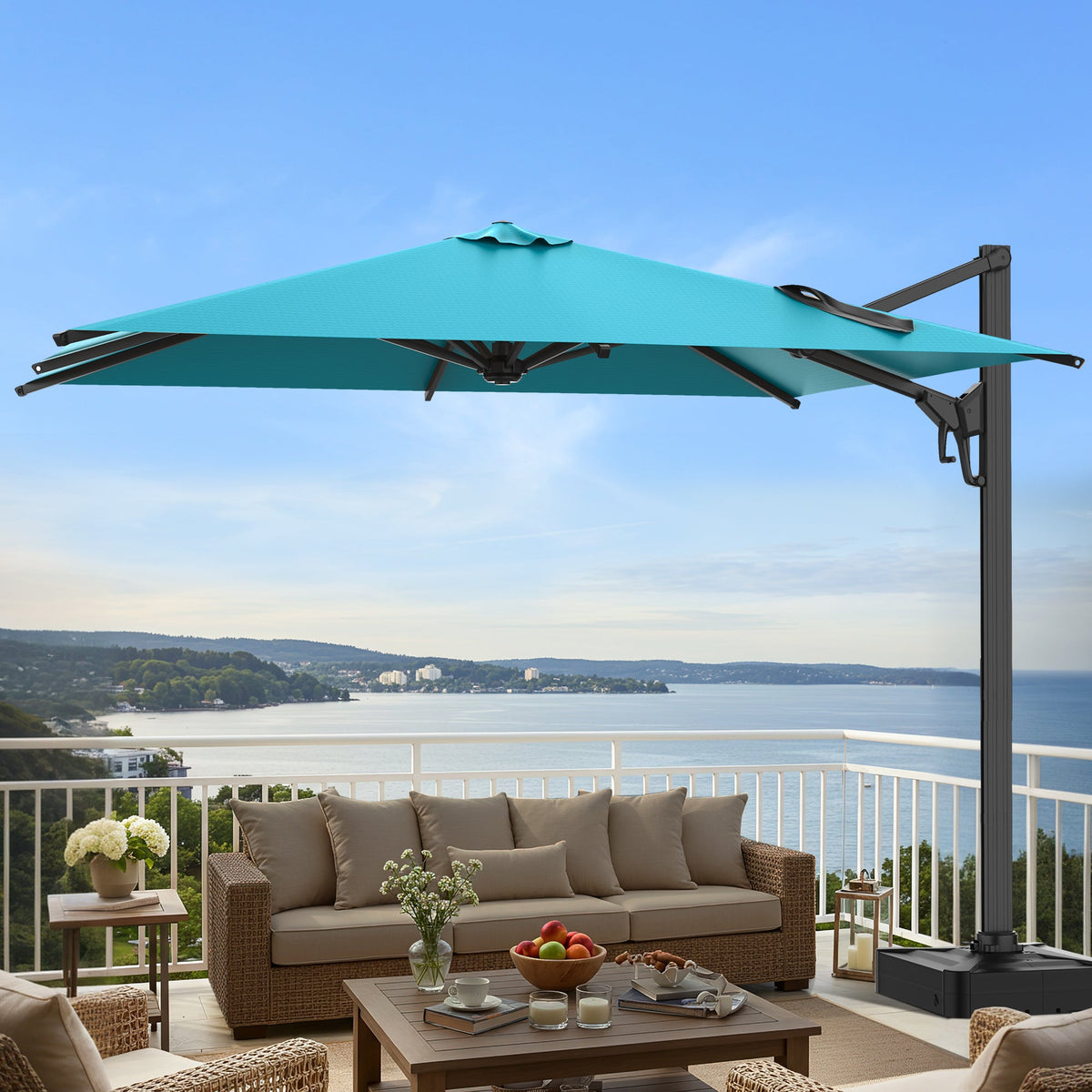 EROMMY 10 x 13 Outdoor Large Offset Umbrella, Base Excluded - Blue