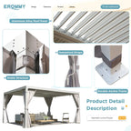 EROMMY 10x12 Outdoor Aluminum Pergola with Louvered Roof – White