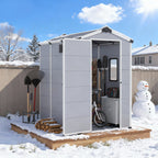 4x6 FT Outdoor Storage Shed, Weather-Resistant Shed with Lockable Double Doors & Built-In Floor, Sloped Roof Outdoor Shed for Backyard, Patio & Lawn, Gray