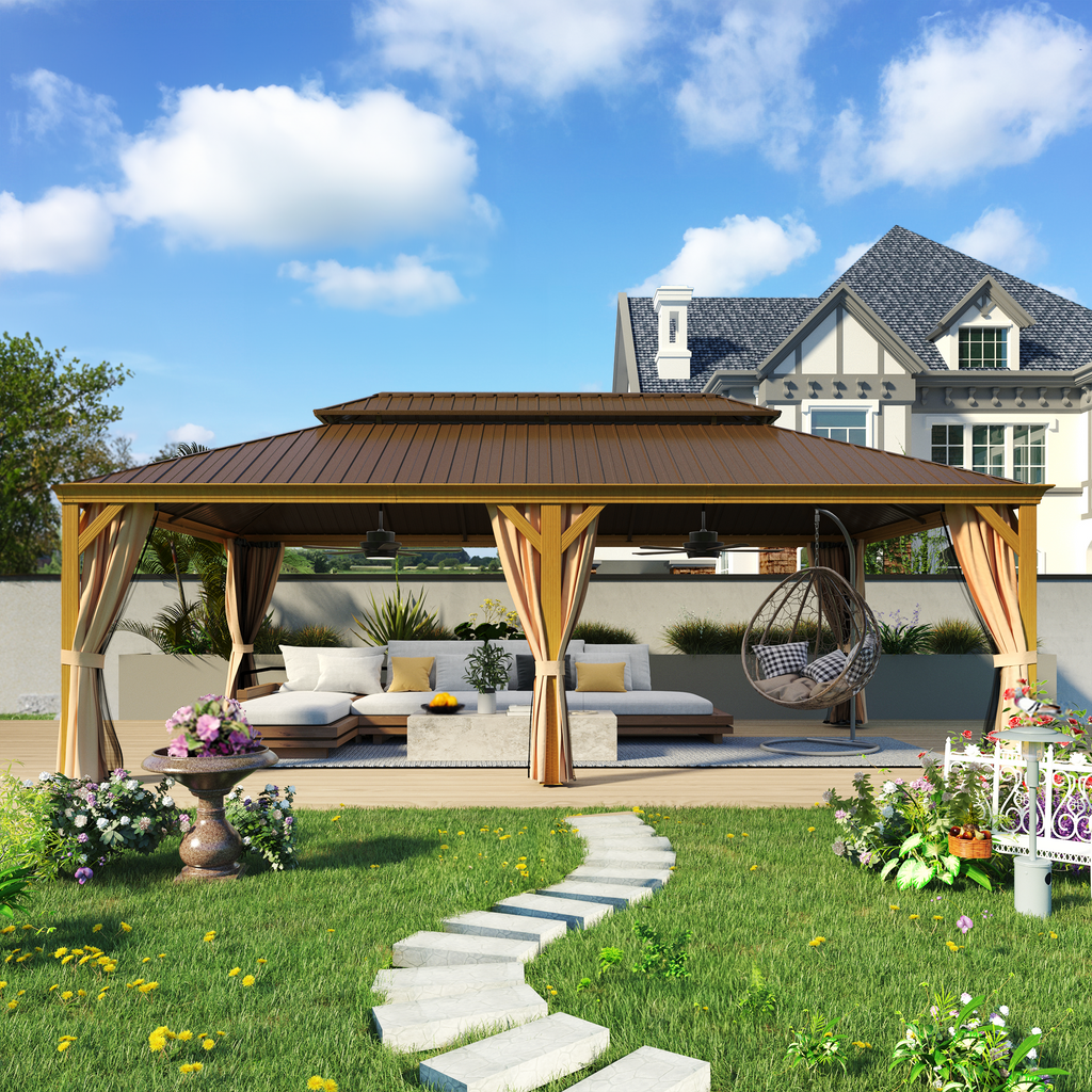 EROMMY 14X22 Hardtop Grill Gazebo with Netting and Sides