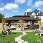 EROMMY 14X22 Hardtop Grill Gazebo with Netting and Sides