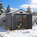 8x6 FT Outdoor Storage Shed, Weather-Resistant Shed with Lockable Double Doors & Built-In Floor, Sloped Roof Outdoor Shed for Backyard, Patio & Lawn, Black