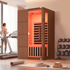 EROMMY 2-Person Indoor Infrared Sauna for Home, Far Infrared Sauna with Red Light Therapy, Chromotherapy Lighting, 6 Carbon Heaters & Bluetooth Speaker, Walnut