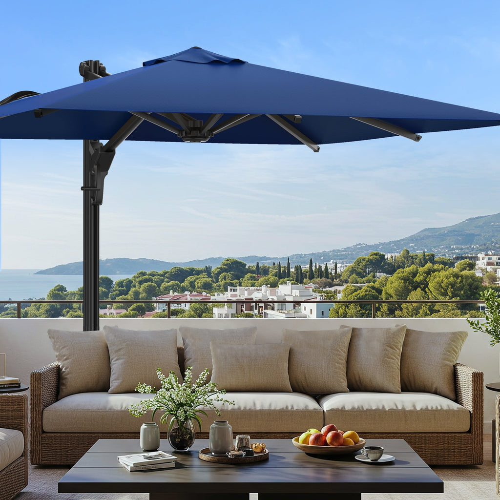 EROMMY 10 x 10 Outdoor Square Offset Umbrella with Sturdy Frame, Base Excluded - Navy