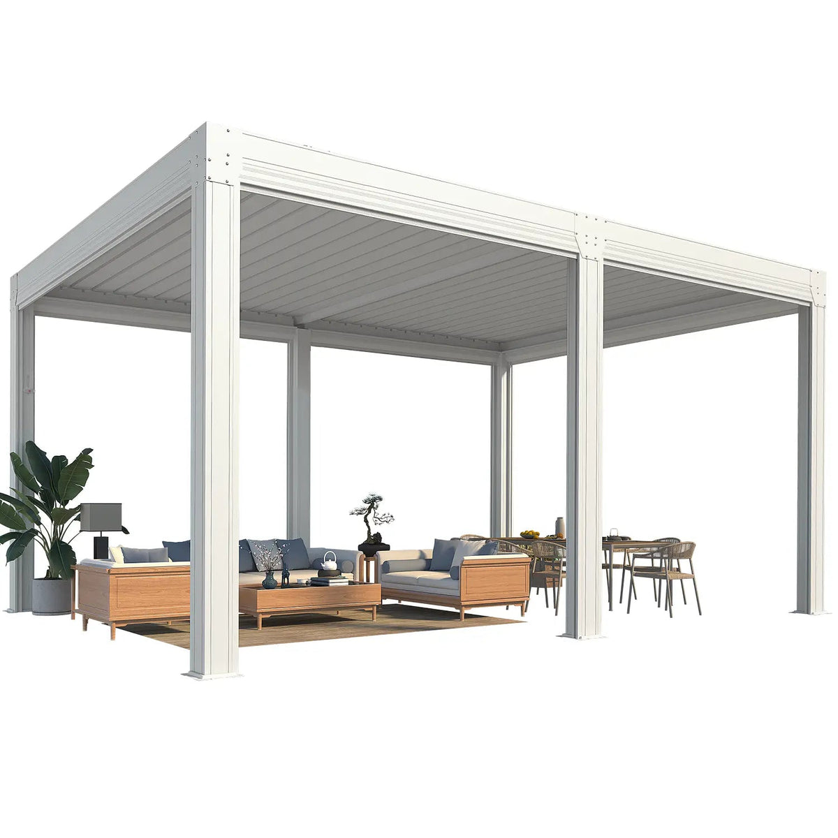 EROMMY 12x16 Aluminum Pergola with Waterproof Roof Panels – White