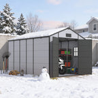 8x12 FT Outdoor Storage Shed, Weather-Resistant Shed with Lockable Double Doors & Built-In Floor, Sloped Roof Outdoor Shed for Backyard, Patio & Lawn, Black