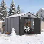 8x10 FT Outdoor Storage Shed, Weather-Resistant Shed with Lockable Double Doors & Built-In Floor, Sloped Roof Outdoor Shed for Backyard, Patio & Lawn, Black