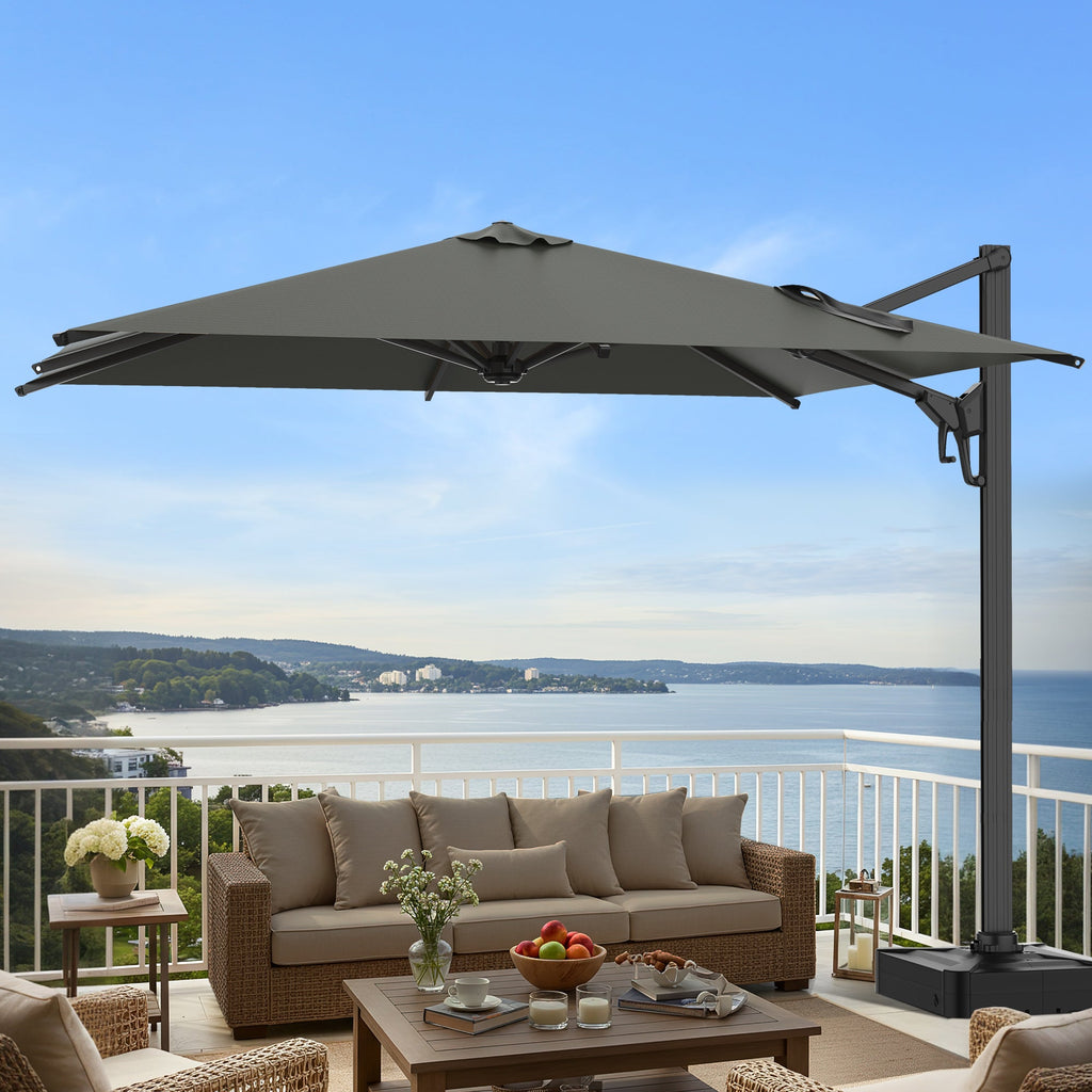 EROMMY 10 x 13 Outdoor Large Offset Umbrella, Base Excluded - Gray