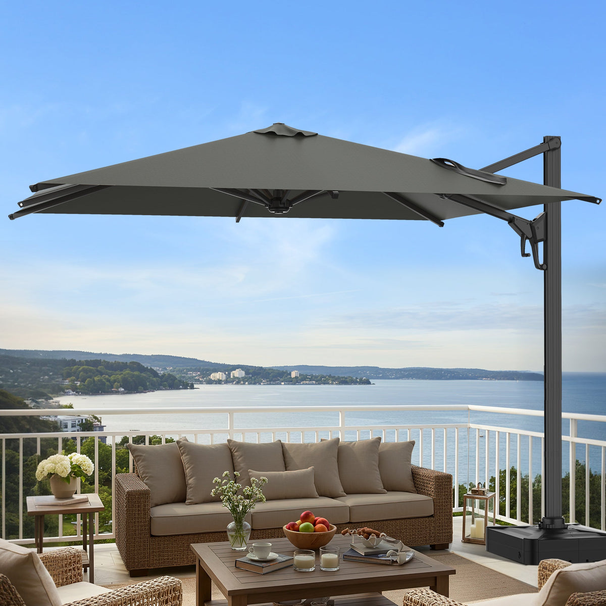 EROMMY 10 x 13 Outdoor Large Offset Umbrella, Base Excluded - Gray