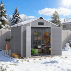 8x6 FT Outdoor Storage Shed, Weather-Resistant Shed with Lockable Double Doors & Built-In Floor, Sloped Roof Outdoor Shed for Backyard, Patio & Lawn, Gray