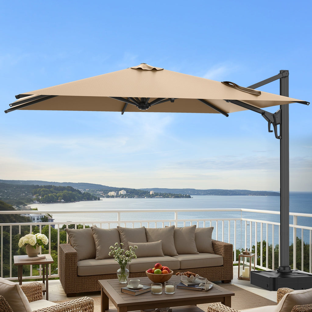 EROMMY 10 x 13 Outdoor Large Offset Umbrella, Base Excluded - Brown