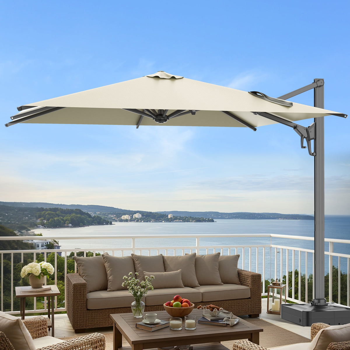 EROMMY 10 x 13 Outdoor Large Offset Umbrella, Base Excluded - Yellow