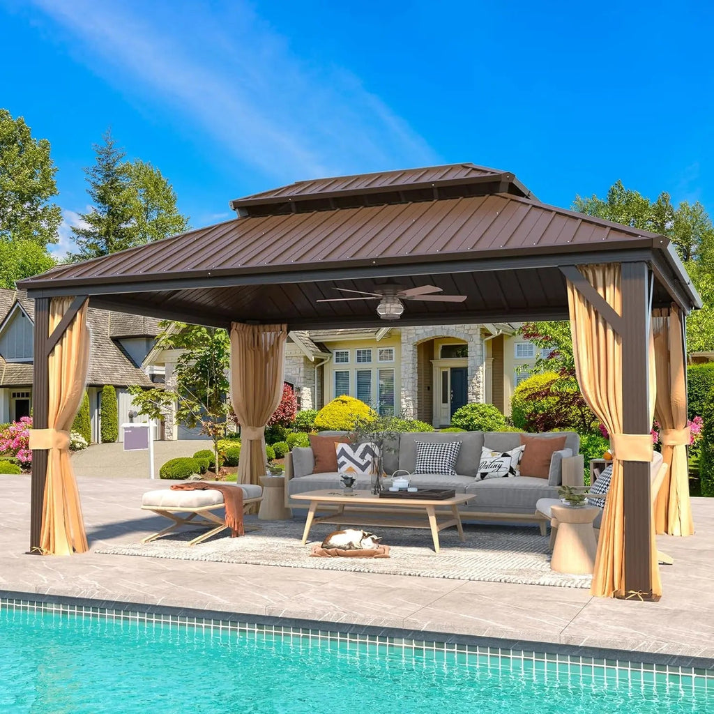 EROMMY 12X16 Hardtop Gazebo with Netting for Outdoor