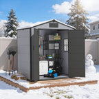 6x4 FT Outdoor Storage Shed, Weather-Resistant Shed with Lockable Double Doors & Built-In Floor, Sloped Roof Outdoor Shed for Backyard, Patio & Lawn, Black