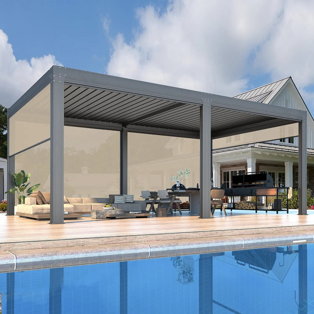 EROMMY 12x20 Large Aluminum Pergola with Louvered Canopy – Grey
