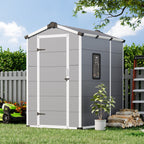 4x6 FT Outdoor Storage Shed, Weather-Resistant Shed with Lockable Double Doors & Built-In Floor, Sloped Roof Outdoor Shed for Backyard, Patio & Lawn, Gray