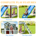 Erommy  Outdoor Wooden Playhouse for Kids - Fir Tree House with Slide, Climbing Ladder & Play Kitchen | Ages 4-8, Gray
