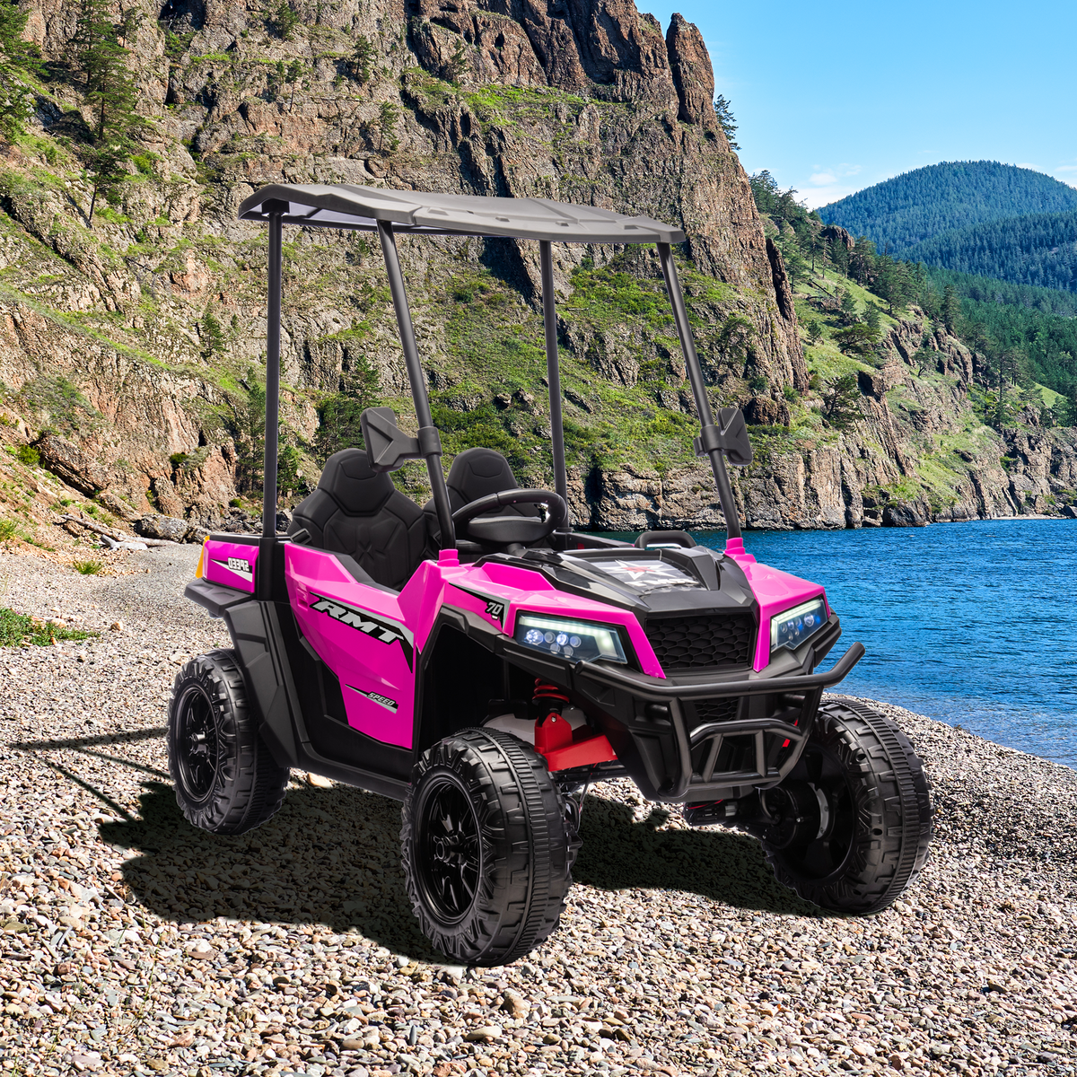 EROMMY 24V Ride on Electric Kids UTV Side by Side – Rose Red