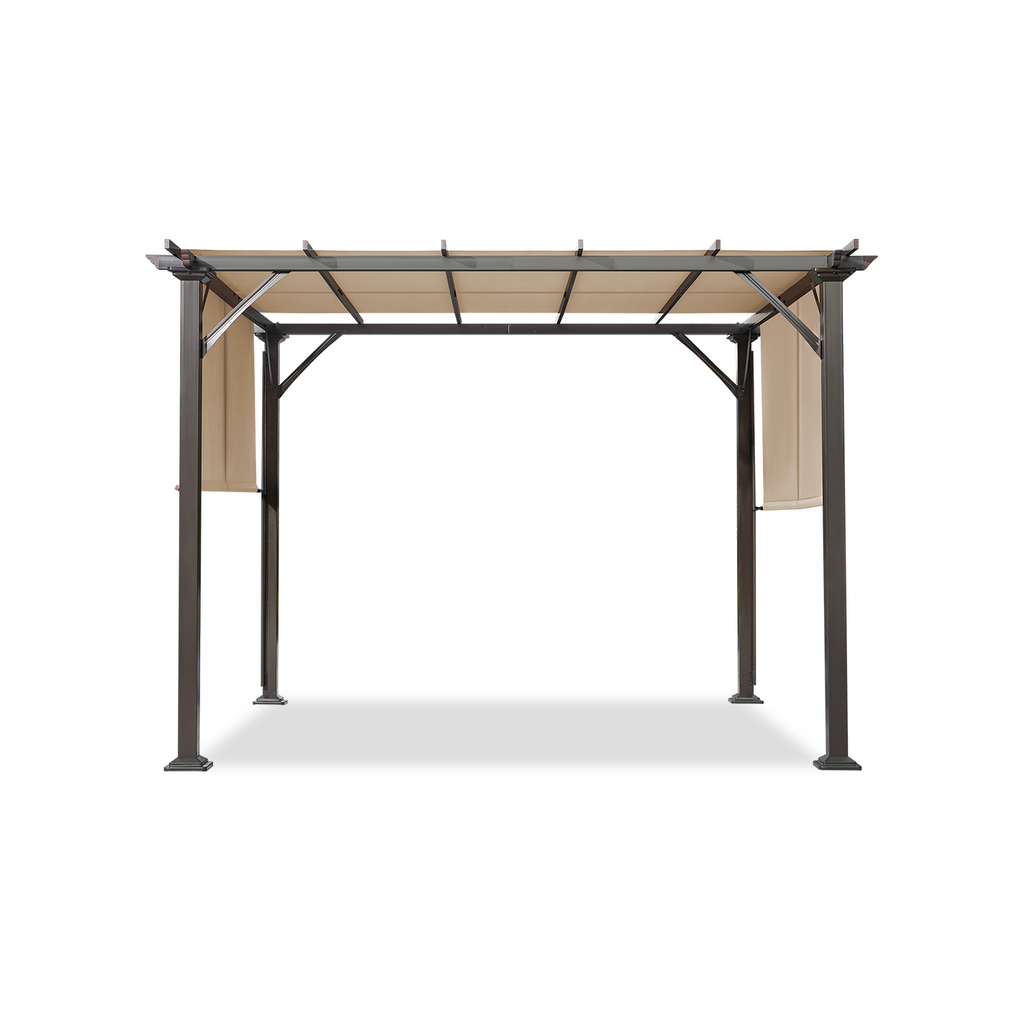 EROMMY 10' x 10' Outdoor Pergola with Sun Shade Canopy, Aluminum Frame, Modern Patio Pavilion Grill Gazebo with Weather-Resistant Fabric, White