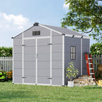 8x6 FT Outdoor Storage Shed, Weather-Resistant Shed with Lockable Double Doors & Built-In Floor, Sloped Roof Outdoor Shed for Backyard, Patio & Lawn, Gray