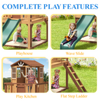 Erommy  Outdoor Wooden Playhouse for Kids - Fir Tree House with Slide, Climbing Ladder & Play Kitchen | Ages 4-8, Wood