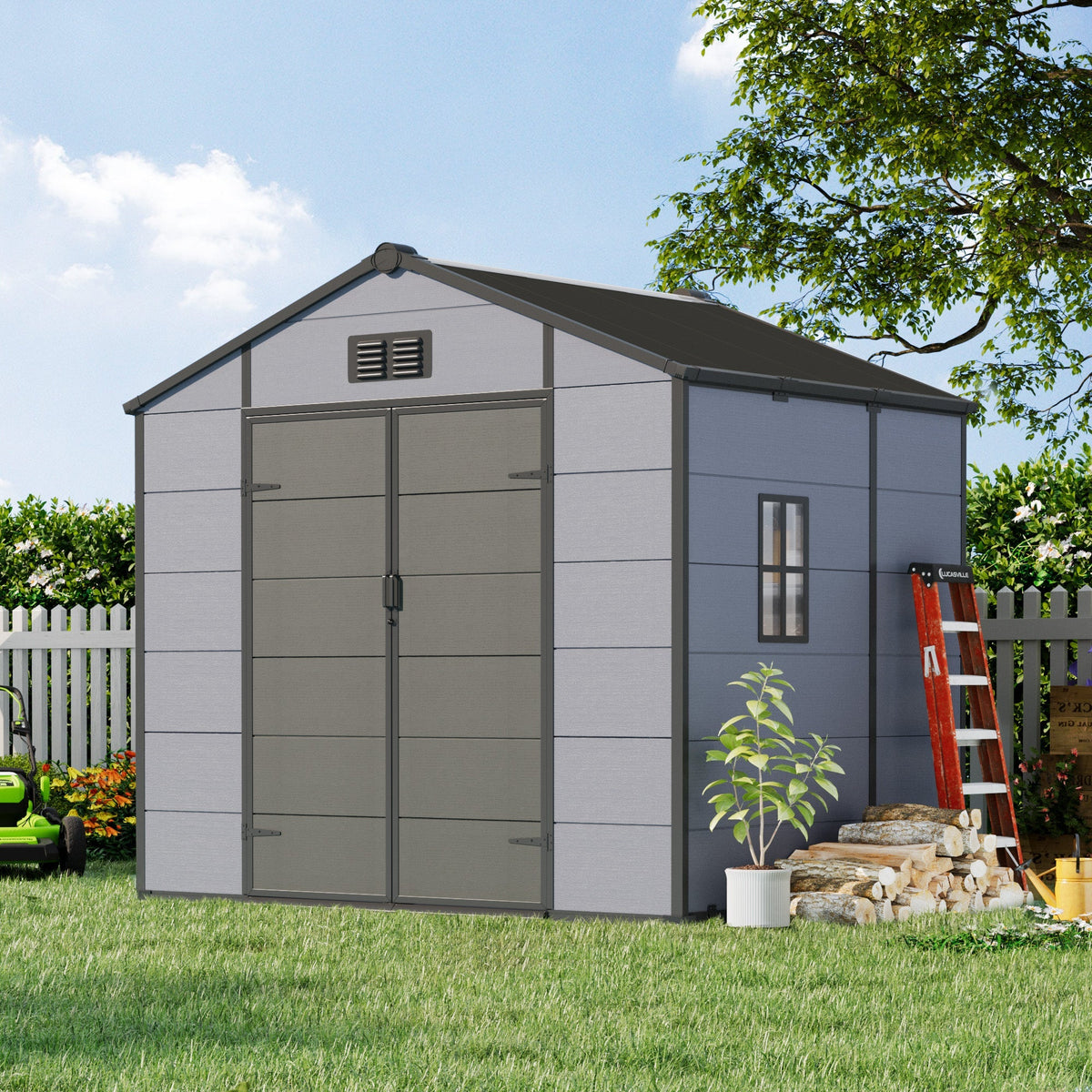 8x6 FT Outdoor Storage Shed, Weather-Resistant Shed with Lockable Double Doors & Built-In Floor, Sloped Roof Outdoor Shed for Backyard, Patio & Lawn, Black