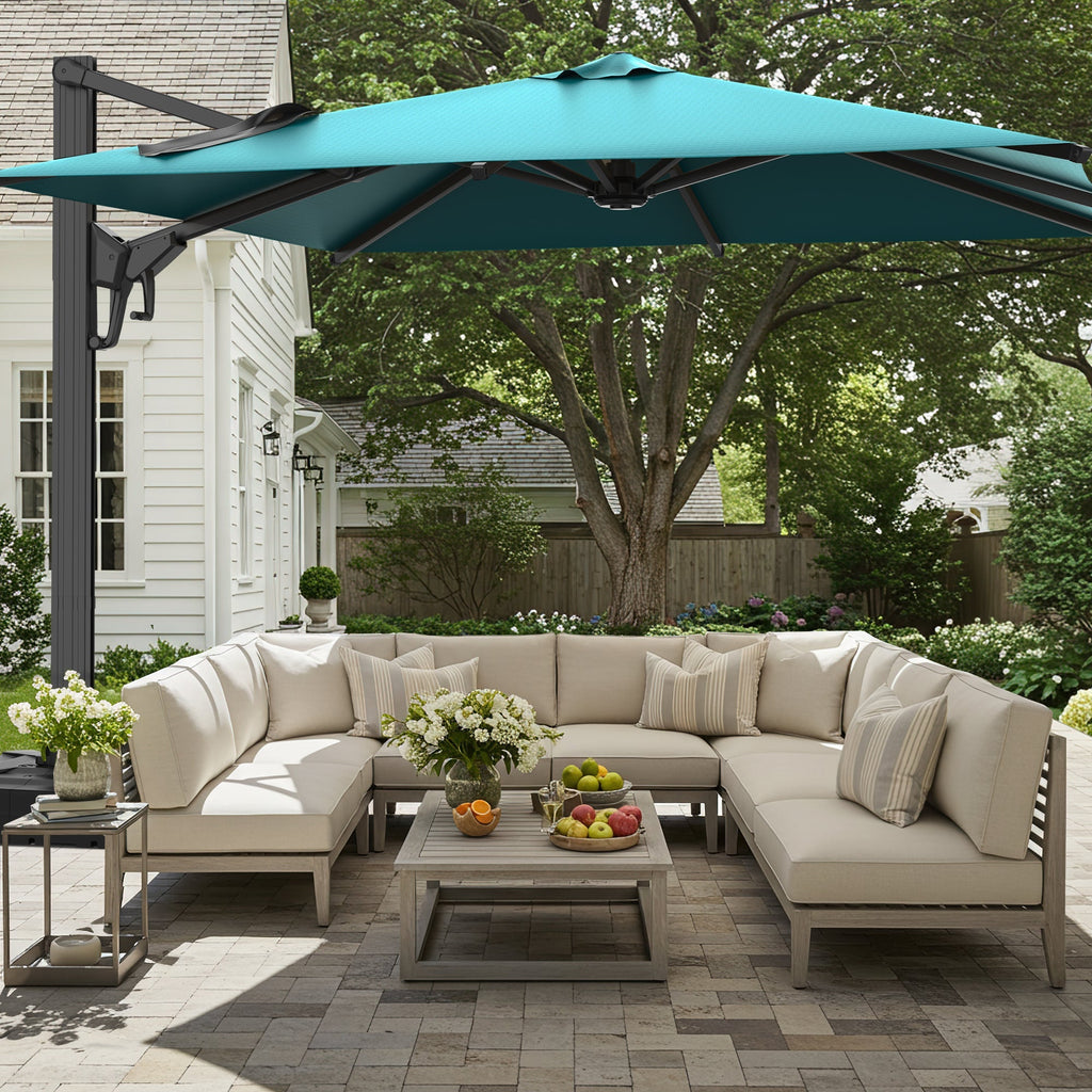 EROMMY 10 x 10 Outdoor Square Offset Umbrella with Sturdy Frame, Base Excluded - Blue