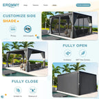 EROMMY 10x12 Outdoor Louvered Pergola with Adjustable Roof– Dark Grey