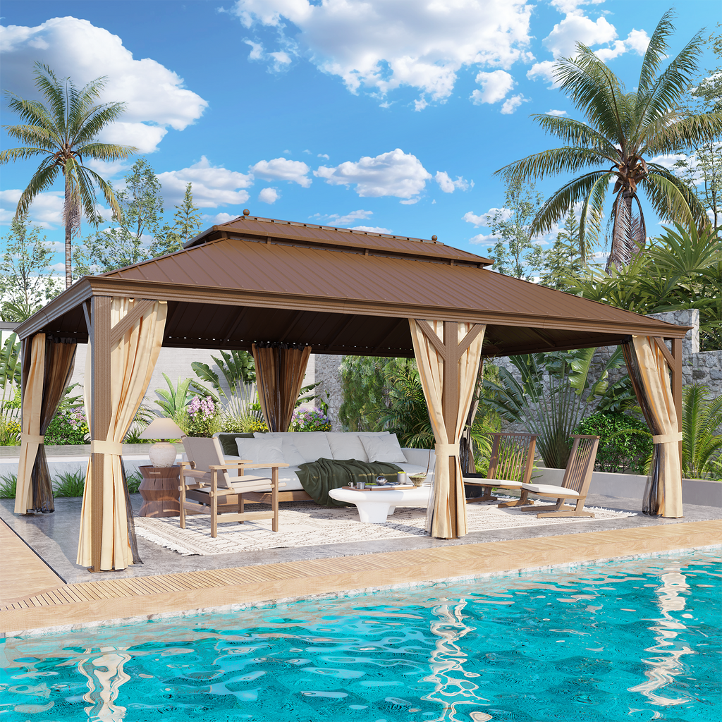 EROMMY 14X22 Hardtop Grill Gazebo with Netting and Sides