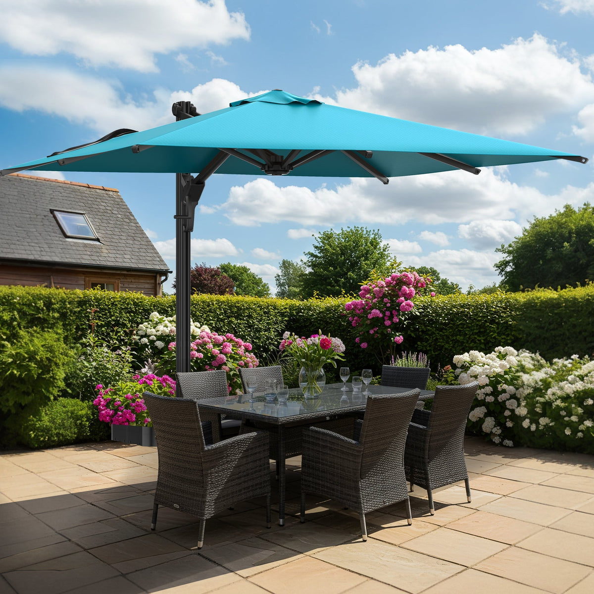 EROMMY 10 x 13 Outdoor Large Offset Umbrella, Base Excluded - Blue