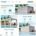EROMMY 10x20 Louvered Pergola with Outdoor Curtains – White