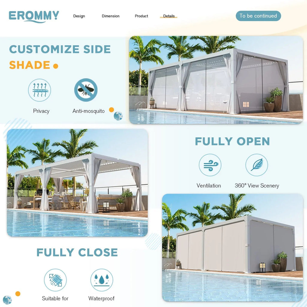EROMMY 12x20 Freestanding Aluminum Pergola with Louvered Roof – White
