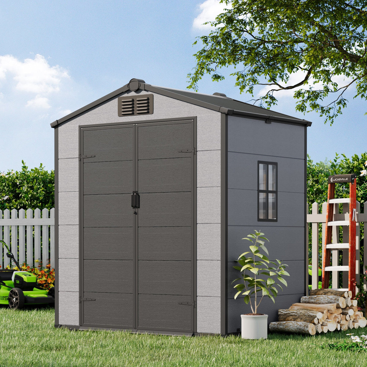 6x4 FT Outdoor Storage Shed, Weather-Resistant Shed with Lockable Double Doors & Built-In Floor, Sloped Roof Outdoor Shed for Backyard, Patio & Lawn, Black