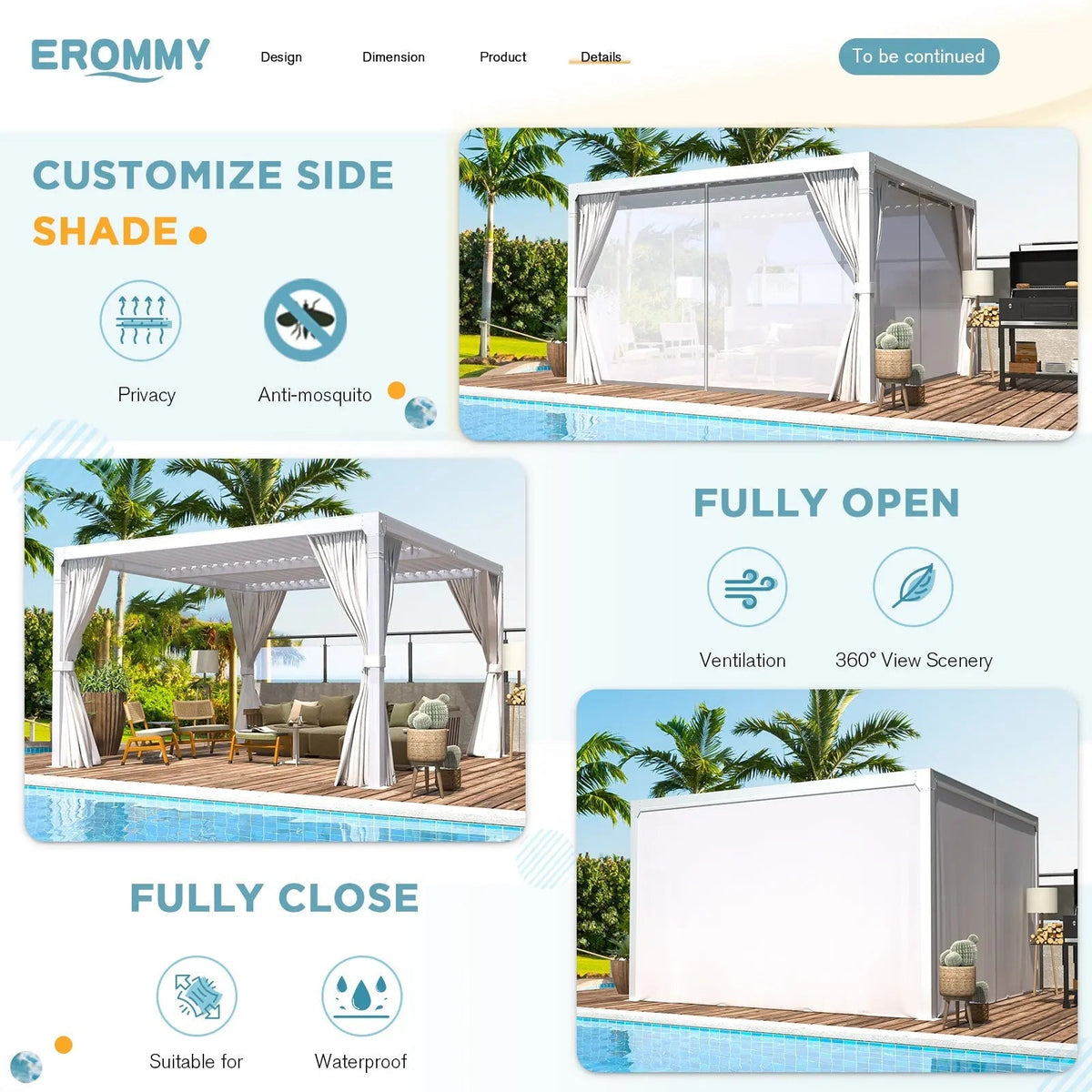 EROMMY 10x10 Louvered Pergola with Waterproof Rain Cover – White