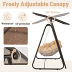 EROMMY 2-Seat Patio Swing Chair with Adjustable Canopy, Beige