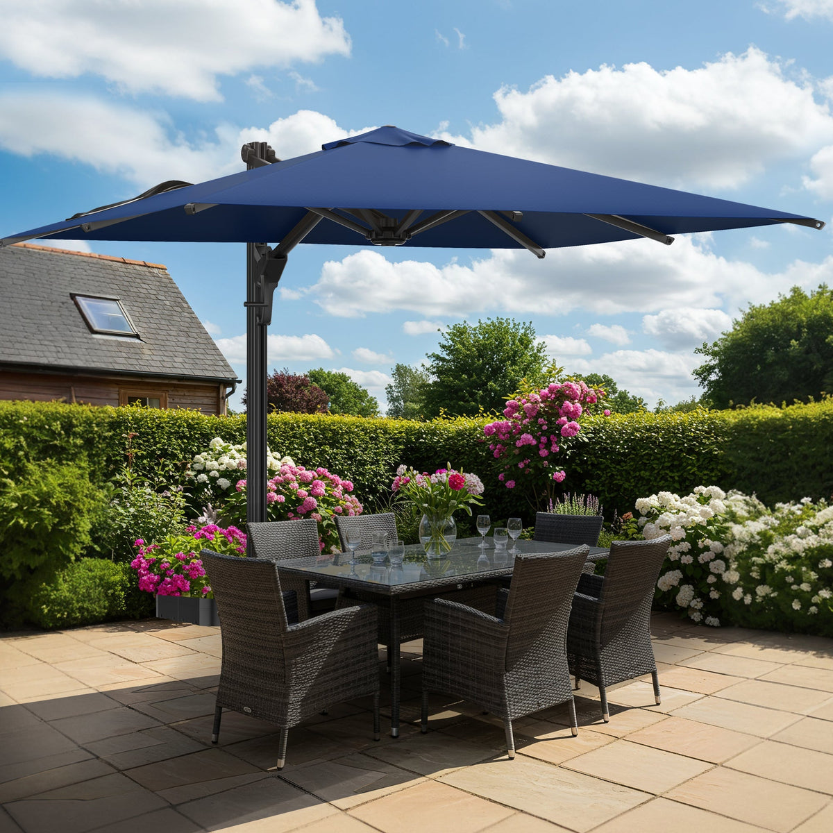 EROMMY 10 × 13 Cantilever Patio Umbrella, Base Excluded – Navy