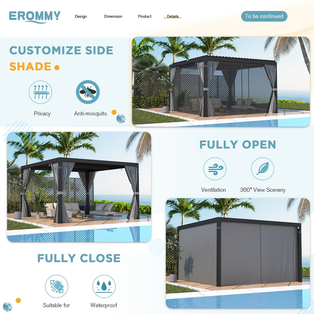 EROMMY 12x12 Pergola with Louvered Roof – Dark Grey