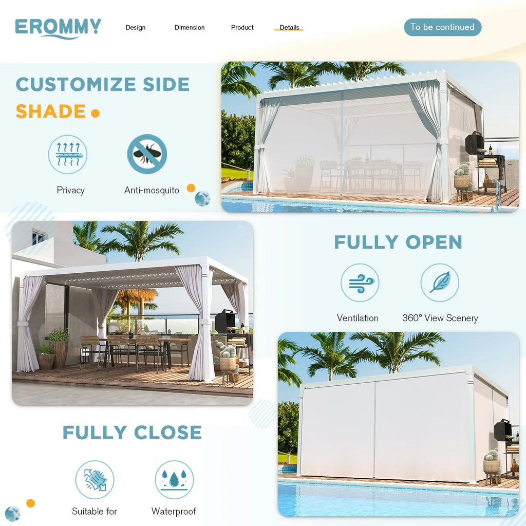EROMMY 10x12 Outdoor Aluminum Pergola with Louvered Roof – White