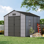 8x8 FT Outdoor Storage Shed, Weather-Resistant Shed with Lockable Double Doors & Built-In Floor, Sloped Roof Outdoor Shed for Backyard, Patio & Lawn, Black