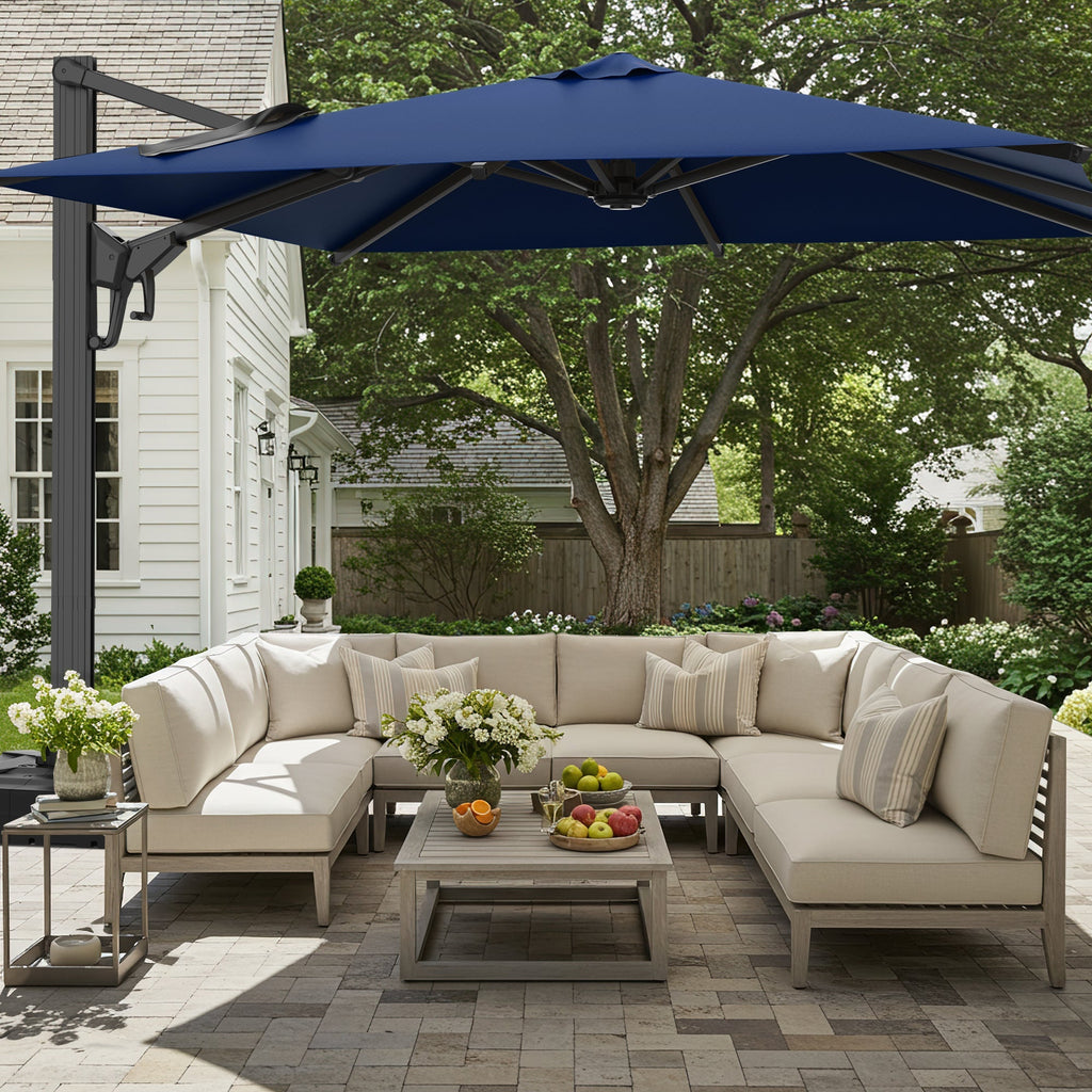 EROMMY 10 x 10 Outdoor Square Offset Umbrella with Sturdy Frame, Base Excluded - Navy