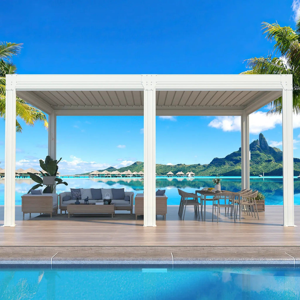 EROMMY 12x16 Aluminum Pergola with Waterproof Roof Panels – White