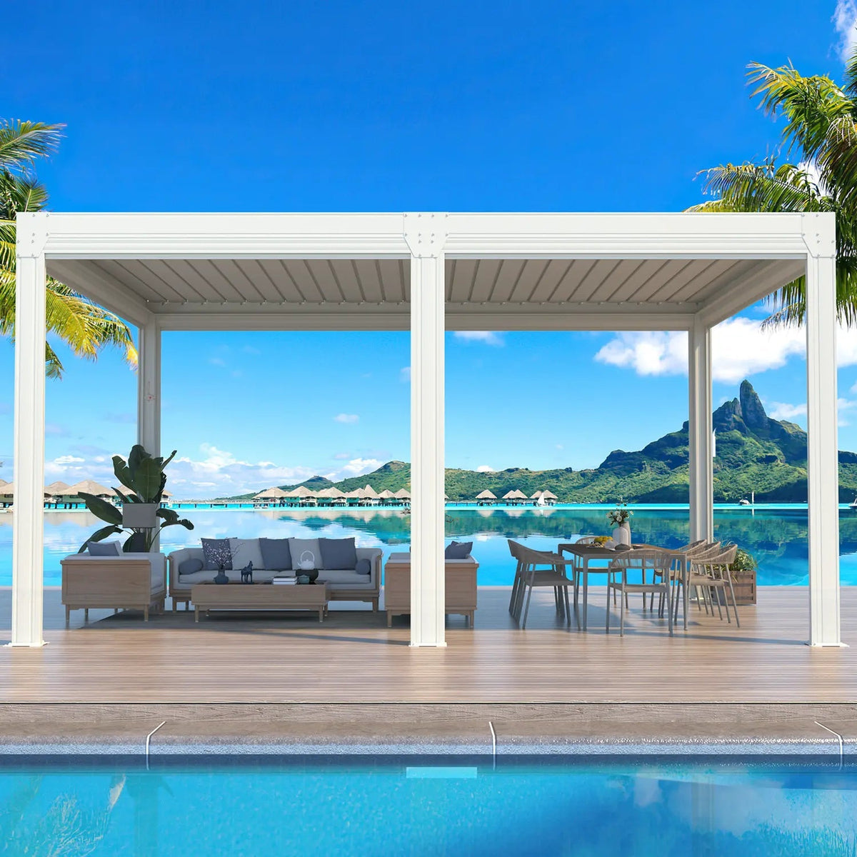 EROMMY 12x16 Aluminum Pergola with Waterproof Roof Panels – White